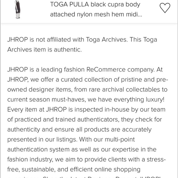 Toga Pulla, Pinstripe Black Cupra Body w/Attached Mesh Hem, Excellent Condition - Picture 10 of 14